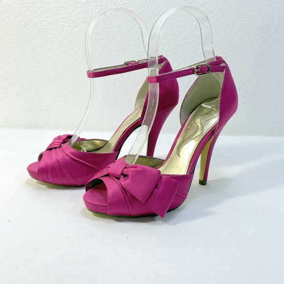 Nina Shoes - Nina Crimson Satin Bow Shoes Elegant Evening Retro Glamour Dancing Heels Sz 5.5M
